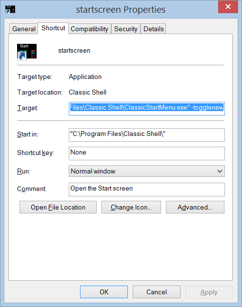 Classic Start Menu - Start Screen button on Quick Launch - Properties.png